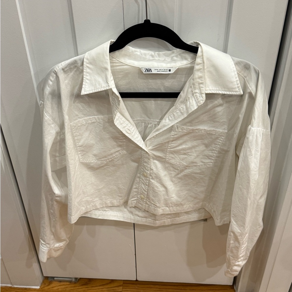 Zara Cream Crop Button Up